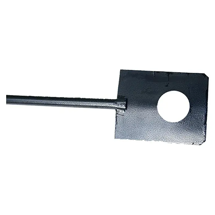 Heka Mörtelrührspaten - Schwarz, Rechteckig - Werkzeug mit flachem, rechteckigem Kopf und rundem Loch, ideal für Gartenarbeit oder Bauprojekte.