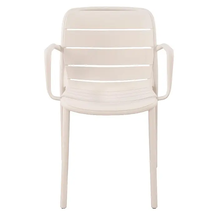 Ebuy24 Gartenstuhl Silja - Kunststoff, Sandfarben, B x T x H: 55 x 57 x 80 cm - Beiger Kunststoff-Sessel mit Lamellenrücken und -sitz für den Außenbereich.
