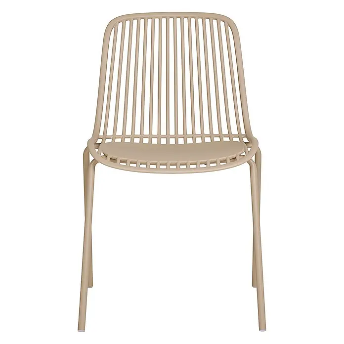 Ebuy24 Gartenstuhl Branson 4er-Set - 4 Stk., PP, Stahl, Sandfarbe, B x T x H: 47 x 55 x 82 cm - Hellbrauner Stuhl mit Lamellenrücken und minimalistischem Design.