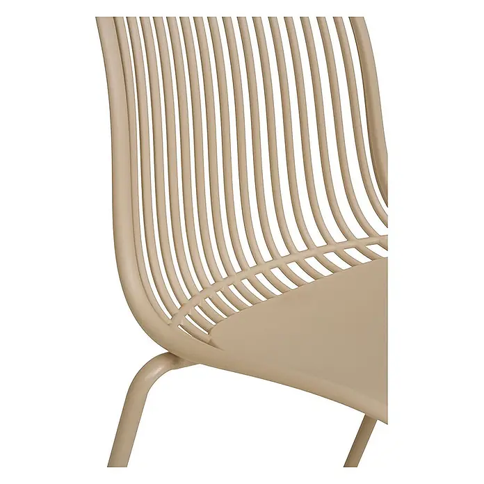 Ebuy24 Gartenstuhl Branson 4er-Set - 4 Stk., PP, Stahl, Sandfarbe, B x T x H: 47 x 55 x 82 cm - Beiger Stuhl mit Lamellenrückenlehne und geschwungener Sitzfläche.