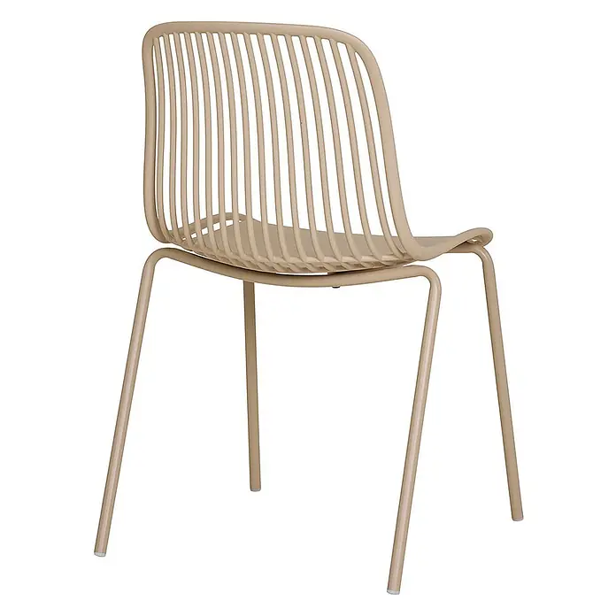 Ebuy24 Gartenstuhl Branson 4er-Set - 4 Stk., PP, Stahl, Sandfarbe, B x T x H: 47 x 55 x 82 cm - Beige moderner Stuhl mit Lattenrückenlehne und Metallgestell.