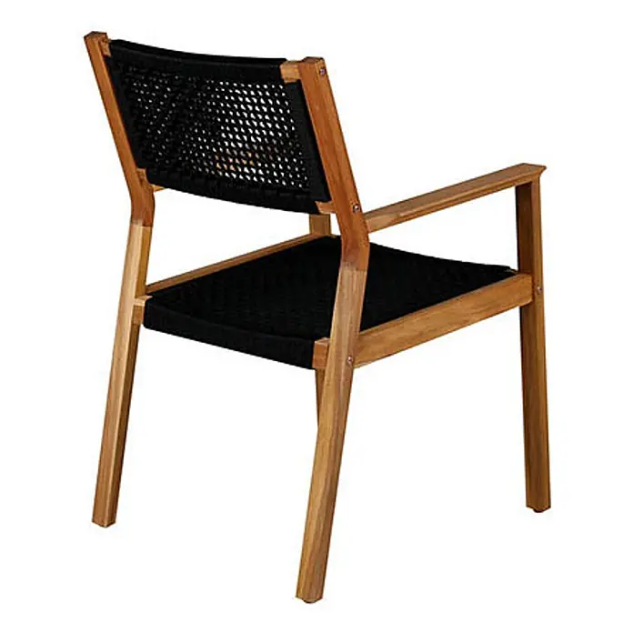 Ebuy24 Gartenstuhl Little 2er-Set - 100 % Polyester (Seil), Akazie, Schwarz, B x T x H: 58 x 64 x 88 cm - Holz-Sessel mit schwarzer geflochtener Rückenlehne und Sitzfläche.