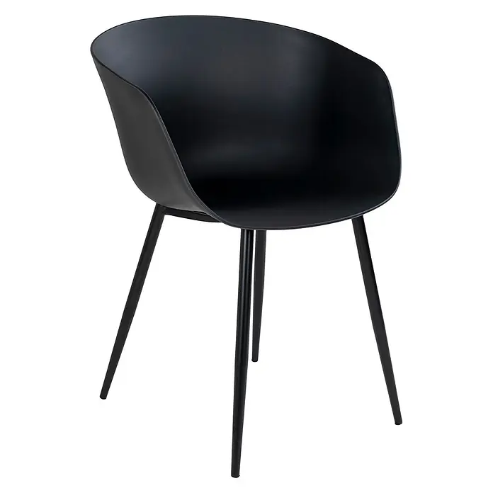 Ebuy24 Gartenstuhl Rolino 2er-Set - 2 Stk., Kunststoff Sitz und Stahlbeine, Schwarz, B x T x H: 57 x 70 x 80 cm - Schwarzer moderner Stuhl mit geschwungener Kunststoffsitzfläche und schlanken schwarzen Metallbeinen.