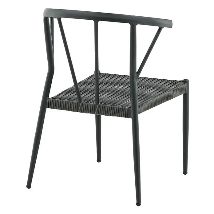Ebuy24 Gartenstuhl Stina - 1 Stk., Aluminium, Rattan, Schwarz, B x T x H: 47 x 49 x 78 cm - Dunkelgrauer Metallstuhl mit anthrazitfarbener geflochtener Sitzfläche.