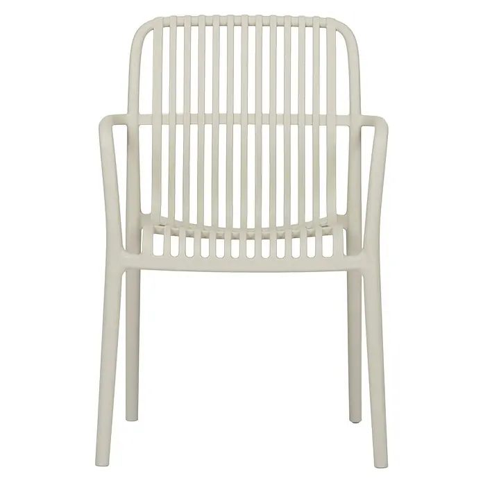 Ebuy24 Gartenstuhl Iben - Kunststoff, Sandfarben, B x T x H: 56 x 58 x 83 cm - Hellbeiger Latten-Sessel mit integrierten Armlehnen.