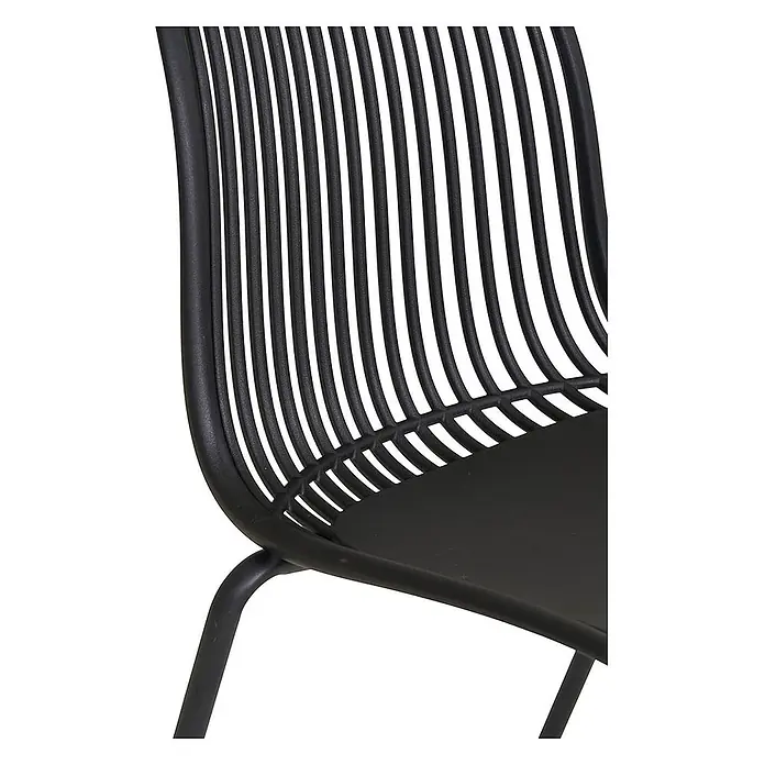 Ebuy24 Gartenstuhl Branson 4er-Set - 4 Stk., PP, Stahl, Schwarz, B x T x H: 47 x 55 x 82 cm - Schwarzer Stuhl mit lattenförmiger Rückenlehne und Sitzfläche, modernes Design.