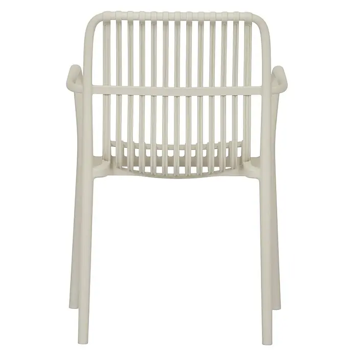 Ebuy24 Gartenstuhl Iben - Kunststoff, Sandfarben, B x T x H: 56 x 58 x 83 cm - Heller beiger Stuhl mit Lamellenrückenlehne und Armlehnen, aus Kunststoff.