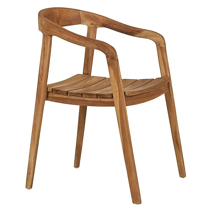 Ebuy24 Gartenstuhl Otero 2er-Set - 2 Stk., Massiv Teakholz, Natur, B x T x H: 52 x 55 x 76 cm - Hölzerner Sessel mit geschwungener Rückenlehne und Lattenrostsitzfläche.