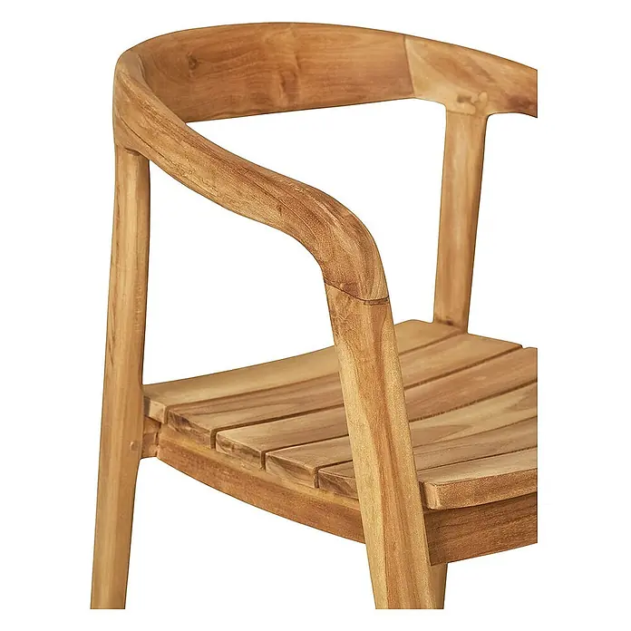Ebuy24 Gartenstuhl Otero 2er-Set - 2 Stk., Massiv Teakholz, Natur, B x T x H: 52 x 55 x 76 cm - Teakholzstuhl mit geschwungenen Armlehnen und Lattenrostsitzfläche.