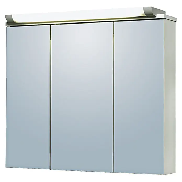 Riva Spiegelschrank Fusio - B x H: 72,5 x 66 cm, Holz, Weiß - Ein dreitüriger Spiegelschrank mit Beleuchtung. Praktisch und stilvoll für das Badezimmer.
