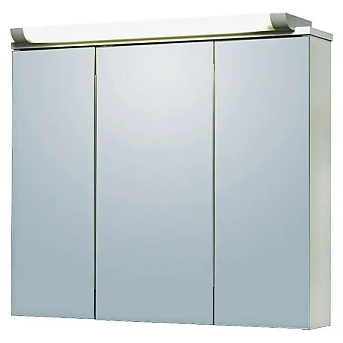 Riva Spiegelschrank Fusio - B x H: 72,5 x 66 cm, Holz, Weiß - Ein dreitüriger Spiegelschrank mit Beleuchtung. Praktisch und stilvoll für das Badezimmer.