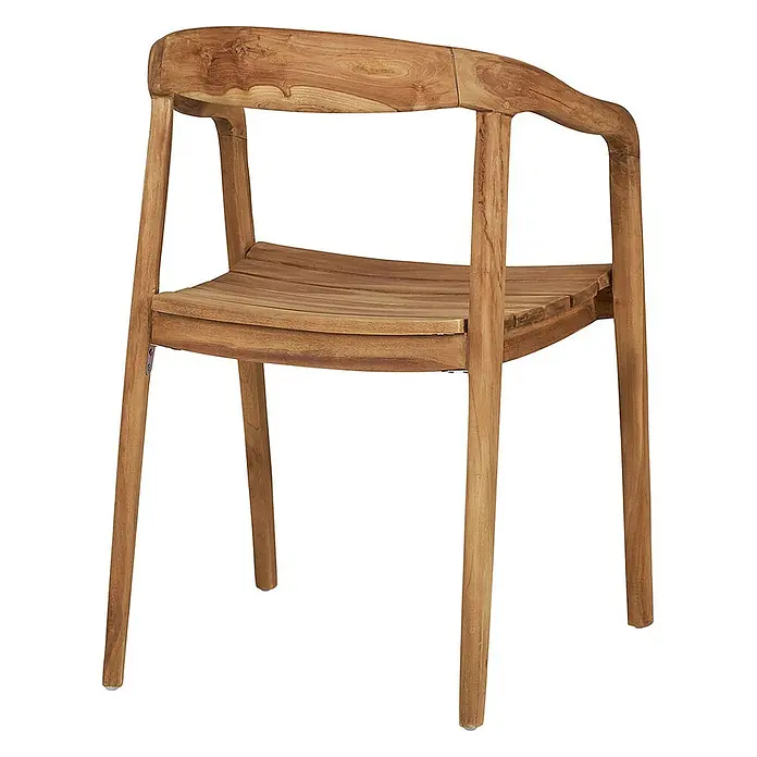 Ebuy24 Gartenstuhl Otero 2er-Set - 2 Stk., Massiv Teakholz, Natur, B x T x H: 52 x 55 x 76 cm - Armlehnstuhl aus Teakholz mit geschwungener Rückenlehne und Lattenrostsitz.