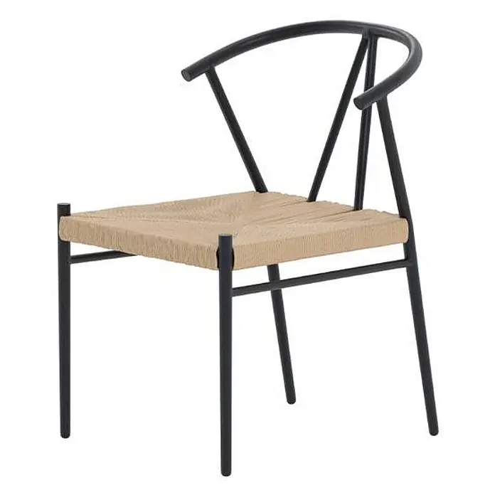 Ebuy24 Gartenstuhl Alfons - 1 Stk., Stahl, Schwarz, B x T x H: 55 x 58 x 74 cm - Schwarzer Metallstuhl mit naturbelassener geflochtener Sitzfläche und geschwungener Rückenlehne.