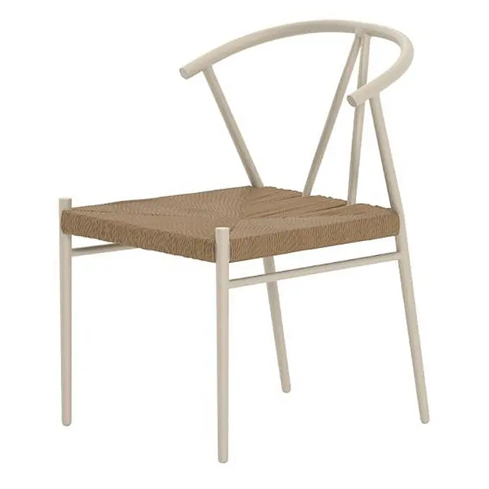 Ebuy24 Gartenstuhl Alfons - 1 Stk., Stahl, Beige, B x T x H: 55 x 58 x 74 cm - Hellbeiger Stuhl mit geschwungener Rückenlehne und geflochtener brauner Papierschnur-Sitzfläche.
