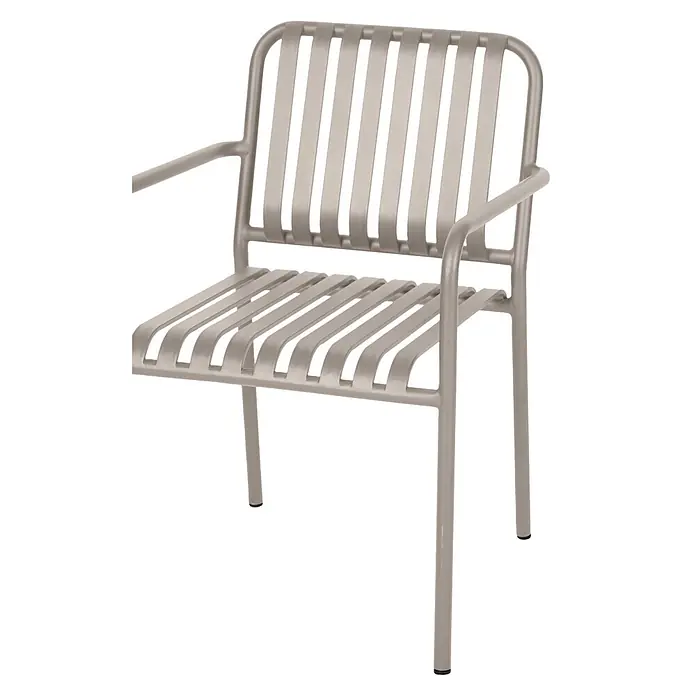Ebuy24 Gartenstuhl Stella 2er-Set - Aluminium, Grau, B x T x H: 57 x 63 x 83 cm - Hellgrauer Lamellenstuhl aus Metall für den Außenbereich mit Armlehnen.
