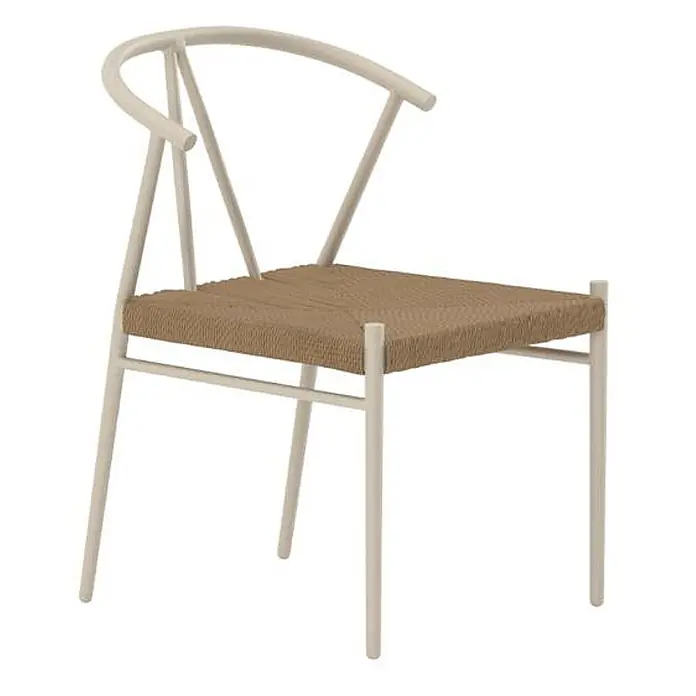 Ebuy24 Gartenstuhl Alfons - 1 Stk., Stahl, Beige, B x T x H: 55 x 58 x 74 cm - Heller, beigefarbener Stuhl mit geschwungener Rückenlehne und geflochtener Naturfasersitzfläche.