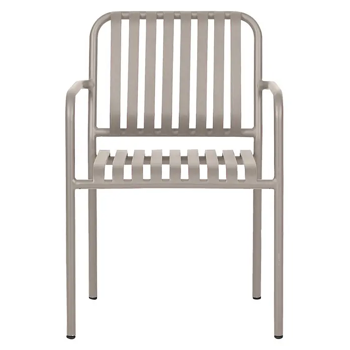 Ebuy24 Gartenstuhl Stella 2er-Set - Aluminium, Grau, B x T x H: 57 x 63 x 83 cm - Grauer Metall-Gartenstuhl mit Lamellen und Armlehnen.