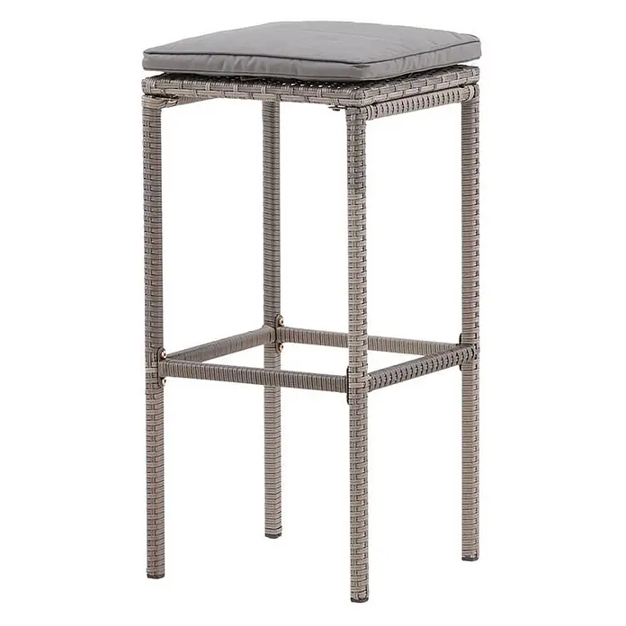 Ebuy24 Gartenstuhl Alo - 1 Stk., Polyester, Stahl, Korbmöbel, Grau, B x T x H: 38 x 38 x 76 cm - Grauer Rattan-Barhocker mit quadratischem Kissen.