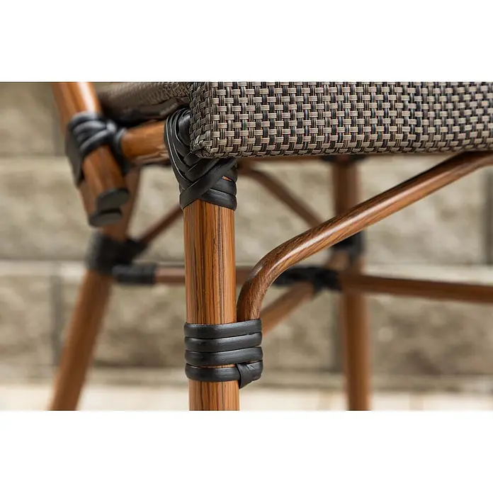 Ebuy24 Gartenstuhl Guarda 2er-Set - Aluminum, Schwarz, B x T x H: 50 x 57 x 85 cm - Geflochtener Rattan-Stuhl mit Bambus-Optik-Rahmen und schwarzen Kunststoff-Verbindungen.