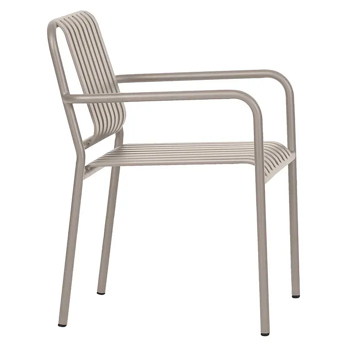 Ebuy24 Gartenstuhl Stella 2er-Set - Aluminium, Grau, B x T x H: 57 x 63 x 83 cm - Grauer Metallstuhl mit Lattenrostsitz und -lehne, mit geschwungenen Armlehnen.