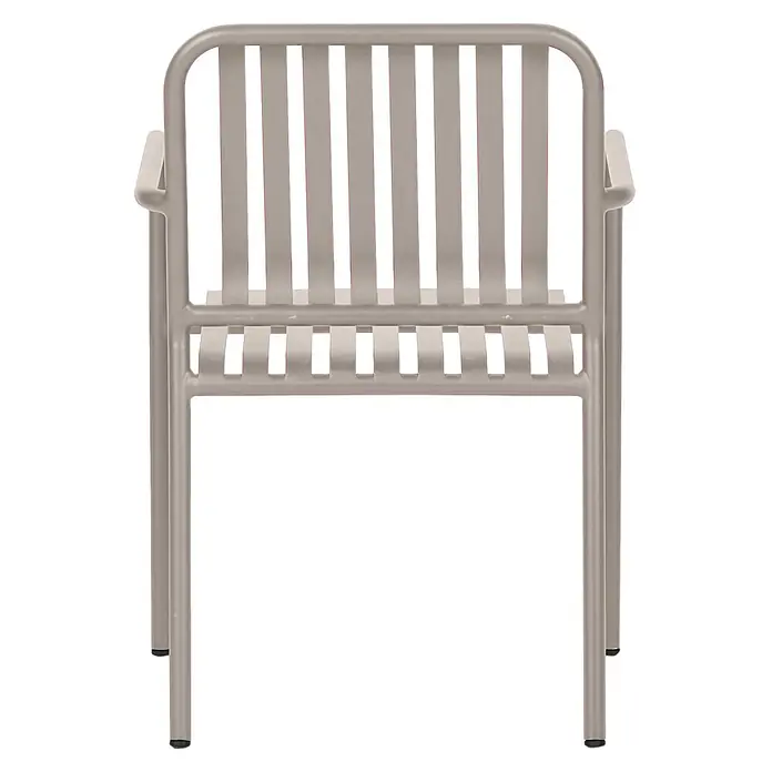 Ebuy24 Gartenstuhl Stella 2er-Set - Aluminium, Grau, B x T x H: 57 x 63 x 83 cm - Heller grauer Metallstuhl mit Lamellenrücken und -sitz, mit Armlehnen.
