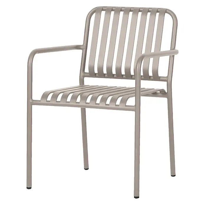 Ebuy24 Gartenstuhl Stella 2er-Set - Aluminium, Grau, B x T x H: 57 x 63 x 83 cm - Hellgrauer Metall-Sessel mit Lamellen-Sitzfläche und Rückenlehne.