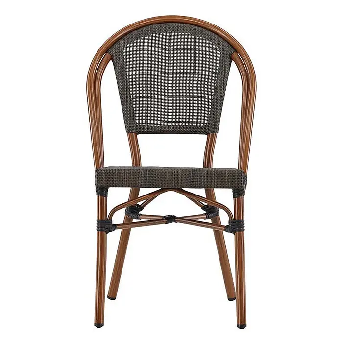 Ebuy24 Gartenstuhl Guarda 2er-Set - Aluminum, Schwarz, B x T x H: 50 x 57 x 85 cm - Brauner Rattan-Look Bistrostuhl mit dunkelgrauem geflochtenem Sitz und Rückenlehne.