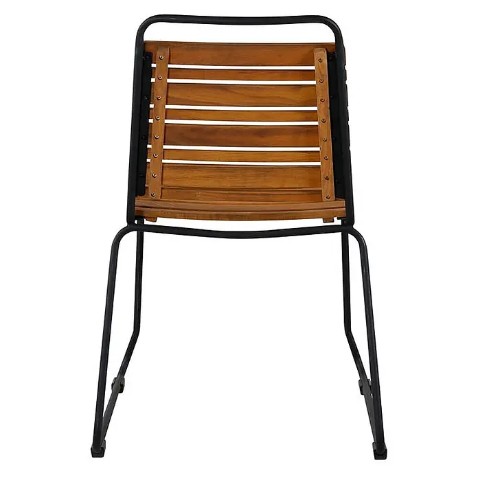 Ebuy24 Gartenstuhl Bois 4er-Set - 4 Stk., Stahl, Holz, Akazie Dekor, B x T x H: 57 x 59 x 86 cm - Rückansicht eines Stuhls mit schwarzem Metallrahmen und braunen Holzlatten für Rückenlehne und Sitzfläche.