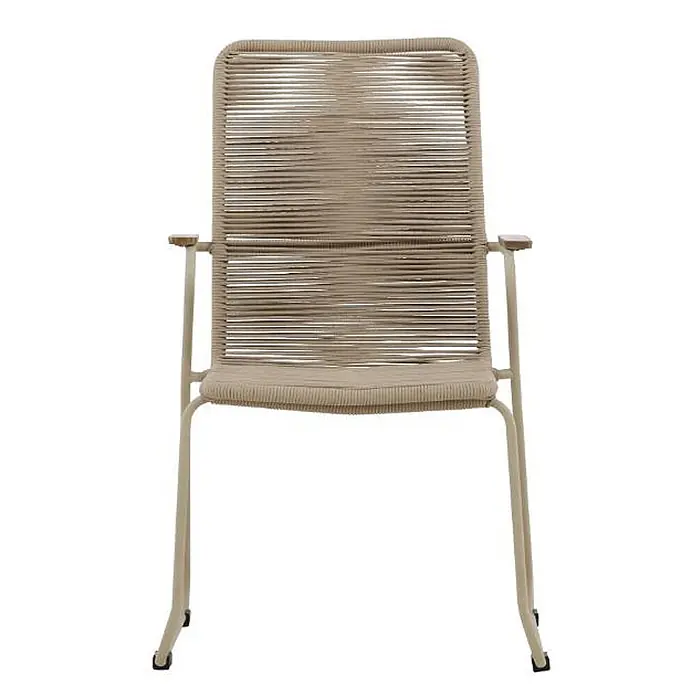 Ebuy24 Gartenstuhl Bois - Stahl, Beige, B x T x H: 63 x 65 x 93 cm - Beiger Sessel mit geflochtener Seil-Sitzfläche und Rückenlehne, Metallrahmen und Armlehnen aus Holz.