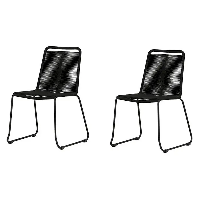 Ebuy24 Gartenstuhl Lindos - 1 Stk., Polyesterseil, Schwarz, B x T x H: 57 x 59 x 86 cm - Zwei schwarze Stühle aus geflochtenem Seil mit Metallgestellen.