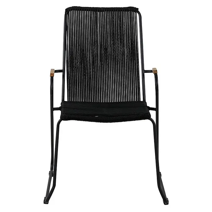 Ebuy24 Gartenstuhl Bois 2er-Set - 100 % Polyester (Seil), Stahl, Holz, Schwarz, B x T x H: 60 x 63 x 93 cm - Schwarzer Metallstuhl mit geflochtener Seilsitzfläche und Rückenlehne, mit kleinen Holzapplikationen an den Armlehnen.