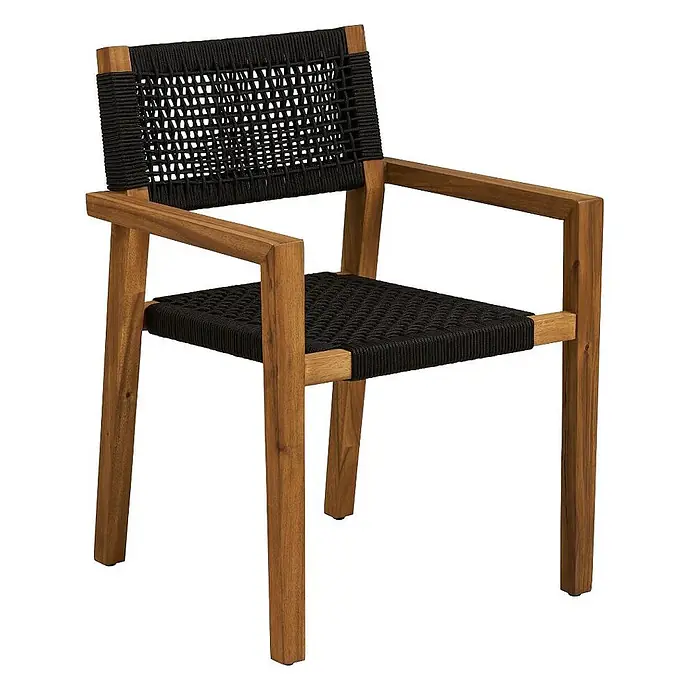 Ebuy24 Gartenstuhl Ane 2er-Set - Akazie, Seil, Metall, Natur, B x T x H: 57 x 60 x 83 cm - Holzsessel mit schwarzer geflochtener Seilsitzfläche und Rückenlehne.