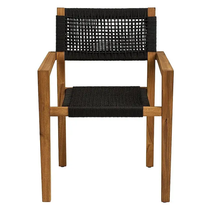 Ebuy24 Gartenstuhl Ane 2er-Set - Akazie, Seil, Metall, Natur, B x T x H: 57 x 60 x 83 cm - Holz-Sessel mit schwarzer geflochtener Seilsitzfläche und Rückenlehne.