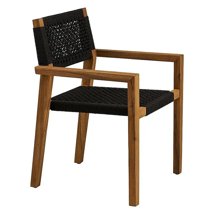 Ebuy24 Gartenstuhl Ane 2er-Set - Akazie, Seil, Metall, Natur, B x T x H: 57 x 60 x 83 cm - Holz-Sessel mit schwarzer geflochtener Sitzfläche und Rückenlehne.