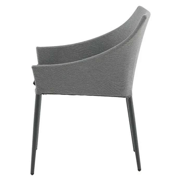 Ebuy24 Gartenstuhl Spoga 2er-Set - Mischtextilien (Textilien und Polyester), Schwarz, B x T x H: 60 x 62 x 81 cm - Grauer Polsterstuhl mit geschwungener Rückenlehne und Armlehnen sowie schlanken dunklen Beinen.