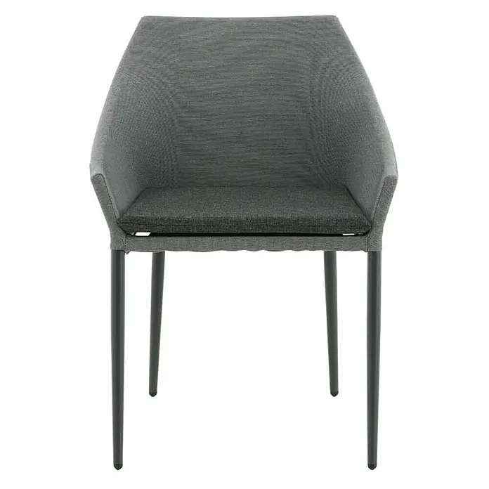 Ebuy24 Gartenstuhl Spoga 2er-Set - Mischtextilien (Textilien und Polyester), Schwarz, B x T x H: 60 x 62 x 81 cm - Moderner grauer Sessel aus Webstoff mit schlanken dunkelgrauen Metallbeinen.