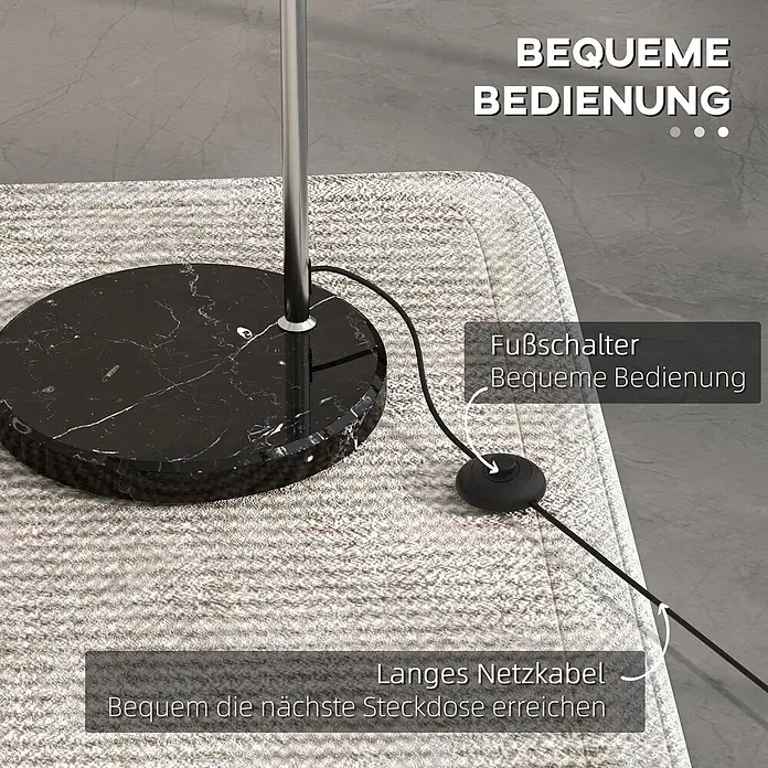 Homcom Stehleuchte - 40 W, Höhe: 180 cm, Silber, Silber, E27 - Stehlampe: schwarzer Marmorsockel, Fußschalter und langes Kabel für bequeme Bedienung.