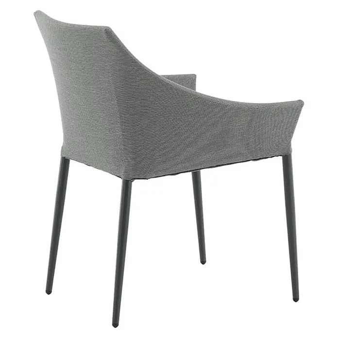 Ebuy24 Gartenstuhl Spoga 2er-Set - Mischtextilien (Textilien und Polyester), Schwarz, B x T x H: 60 x 62 x 81 cm - Grauer Polsterstuhl mit Armlehnen und dunklen Beinen.