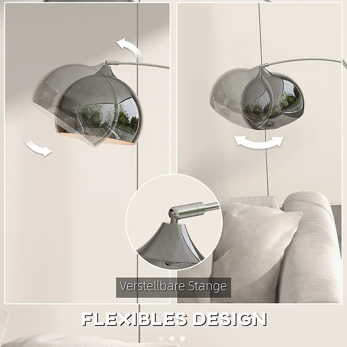 Homcom Stehleuchte - 40 W, Höhe: 180 cm, Silber, Silber, E27 - Verstellbare, silberfarbene Stehlampe mit flexiblem Design und beweglichem Schirm.