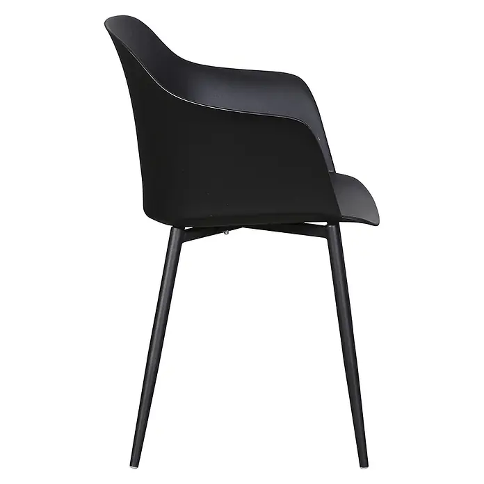 Ebuy24 Gartenstuhl Gira 2er-Set - Metall, Kunststoff, Schwarz, B x T x H: 59 x 52 x 82 cm - Schwarzer moderner Stuhl mit geformter Sitzschale und dunklen, angewinkelten Beinen.