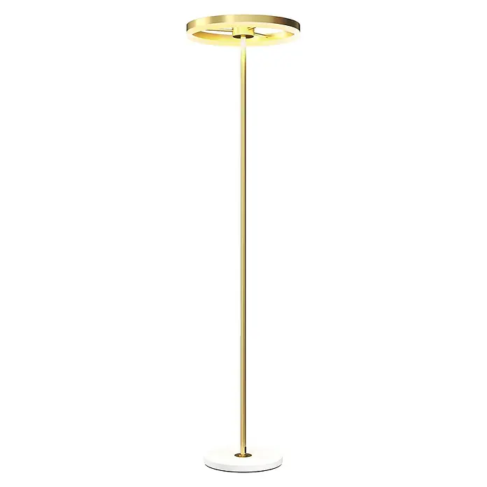 Homcom Stehleuchte - 14 W, Höhe: 157,5 cm, Gold, Gold, E27 - Moderne goldene Stehleuchte mit kreisförmigem LED-Lichtring und weißem Rundfuß.