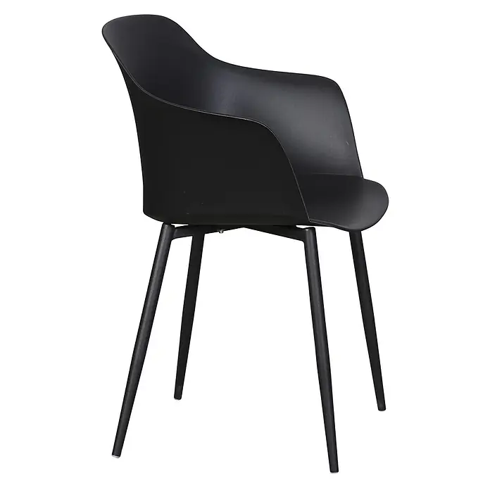 Ebuy24 Gartenstuhl Gira 2er-Set - Metall, Kunststoff, Schwarz, B x T x H: 59 x 52 x 82 cm - Schwarzer moderner Stuhl mit gebogener Kunststoffsitzschale und vier schlanken Metallbeinen.