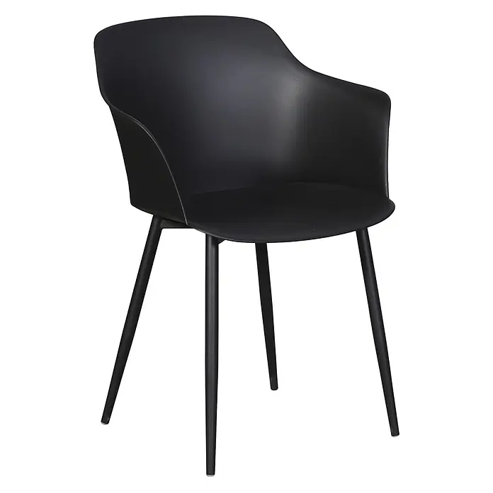 Ebuy24 Gartenstuhl Gira 2er-Set - Metall, Kunststoff, Schwarz, B x T x H: 59 x 52 x 82 cm - Schwarzer moderner Stuhl mit gebogener matter Sitzfläche und Rückenlehne sowie schlanken Metallbeinen.
