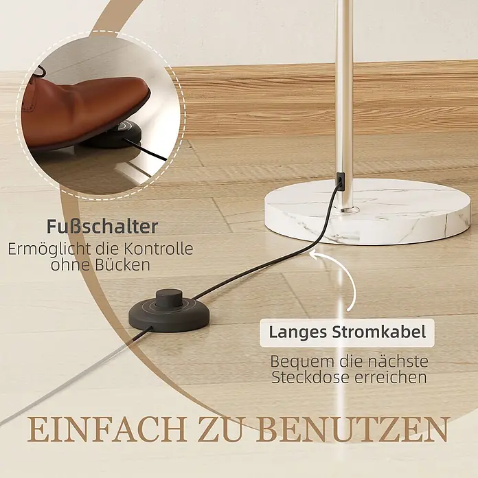 Homcom Stehleuchte - 40 W, Höhe: 190 cm, Silber, Orange, E27 - Fuß drückt Bodenschalter einer Lampe mit langem Kabel für einfache, bückfreie Bedienung.