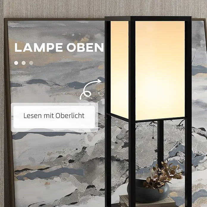 Homcom Stehleuchte - 40 W, Höhe: 160 cm, Schwarz, Weiß, E27 - Schwarze Stehlampe mit warmem Licht. Die obere Leuchte wird für Raumbeleuchtung und Lesen hervorgehoben.