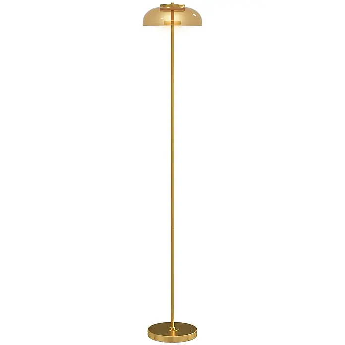 Homcom Stehleuchte - 5 W, Höhe: 134 cm, Messing, Hellbraun, E27 - Goldene Stehleuchte mit schlankem Gestell, rundem Fuß und gewölbtem Glasschirm in Bernstein, warmes Licht ausstrahlend.