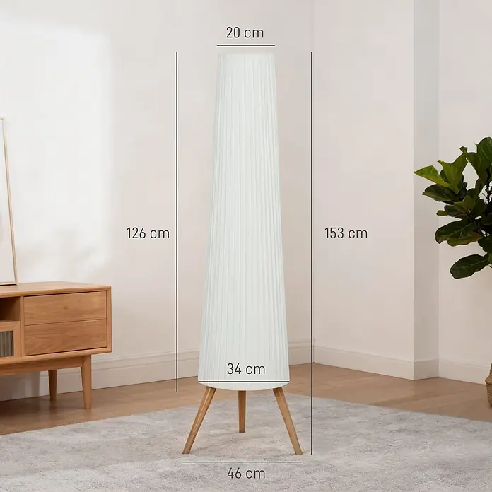 Homcom Stehleuchte - 10,5 W, Höhe: 153 cm, Holz, Weiß, E27 - Hellfarbene Plissee-Stehlampe mit Holz-Dreibeinbeinen.