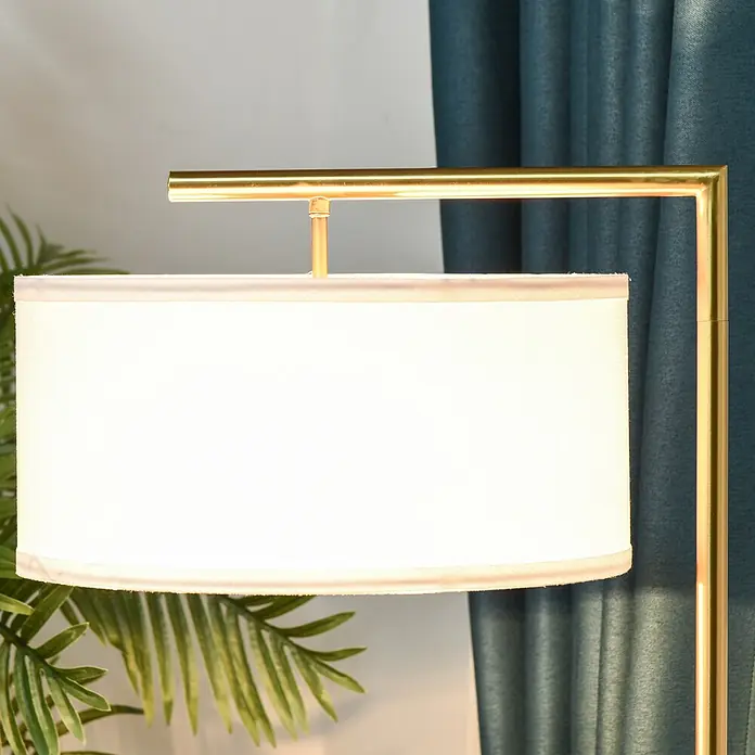 Homcom Stehleuchte - 40 W, Höhe: 153 cm, Gold, Weiß, E27 - Goldene Stehleuchte mit weißem zylindrischem Stoffschirm, die Umgebungslicht spendet.