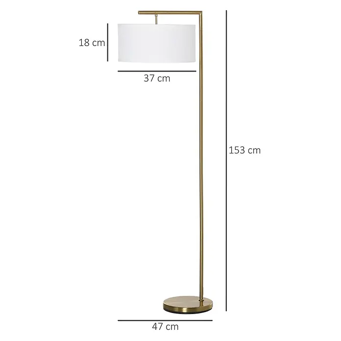 Homcom Stehleuchte - 40 W, Höhe: 153 cm, Gold, Weiß, E27 - Hohe goldene Stehlampe mit rundem Fuß und weißem zylindrischen Schirm. Gesamthöhe 153 cm.