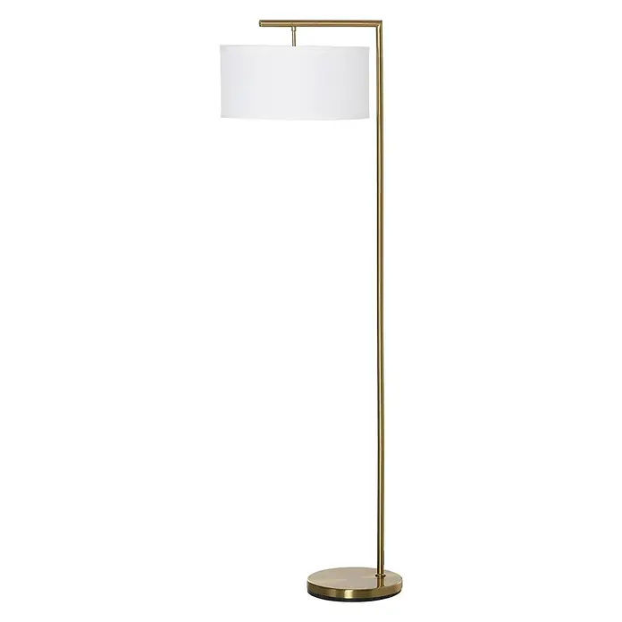 Homcom Stehleuchte - 40 W, Höhe: 153 cm, Gold, Weiß, E27 - Goldene Stehlampe mit rechteckigem Gestell und weißem Stoff-Trommelschirm.